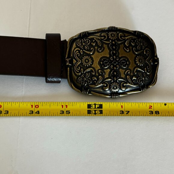 Y2K Golden Gothic Style Belt Buckle Sz S/M Brown Leather Cyber Goth Grunge main image 4